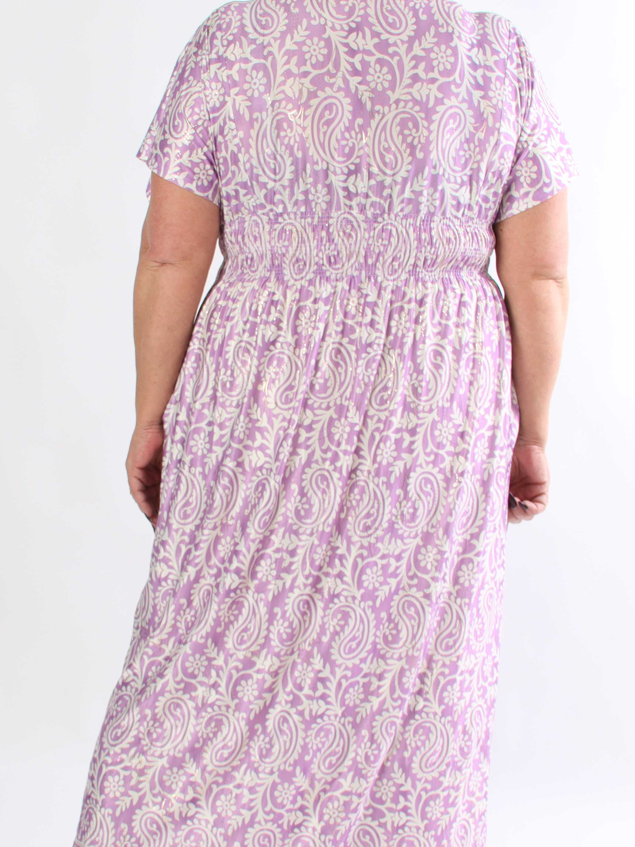 Pams Boteh - Lang elastisk mønstret plus size kjole med lommer